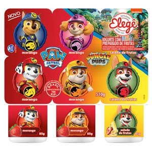 Iogurte Parcialmente Desnatado Morango + Salada de Frutas Paw Patrol Jungle Pups Elegê Bandeja 510g 6 Unidades