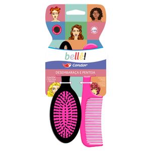 Kit Escova Almofadada Oval + Pente para Cabelo Condor Bellê!