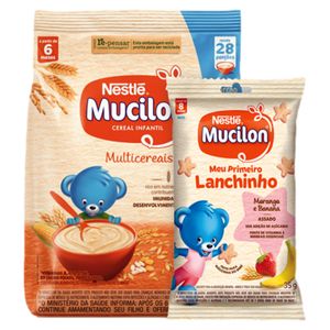 Kit Cereal Infantil Multicereais Mucilon 600g Grátis Meu Primeiro Lanchinho Morango e Banana 35g Embalagem Econômica