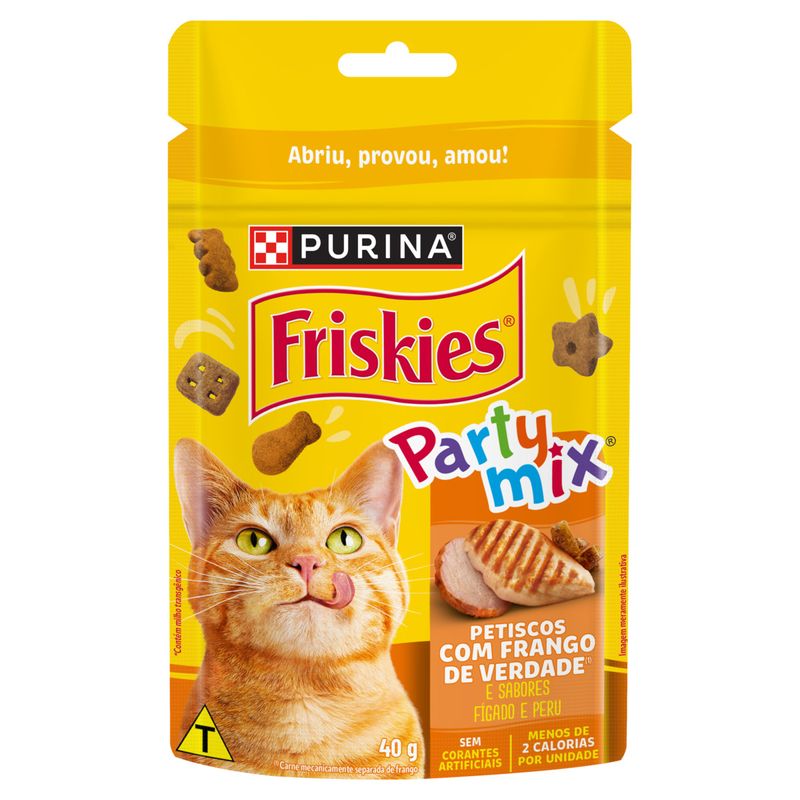 Petisco-para-Gatos-com-Frango-Figado-e-Peru-Purina-Friskies-Party-Mix-Pouch-40g