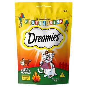 Petisco para Gatos Carne e Frango Dreamies Pouch 80g Edição Limitada Festa Junina