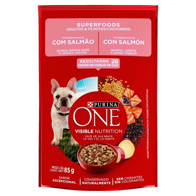 Alimento-para-Caes-Adultos-e-Filhotes-Salmao-Purina-One-Superfoods-Sache-85g