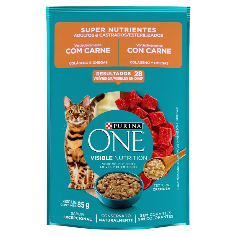 Alimento-para-Gatos-Adultos-Castrados-Carne-Purina-One-Super-Nutrientes-Sache-85g