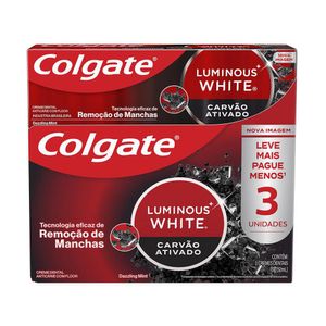 Pack Creme Dental Carvão Ativado Colgate Luminous White Caixa 3 Unidades 70g Cada