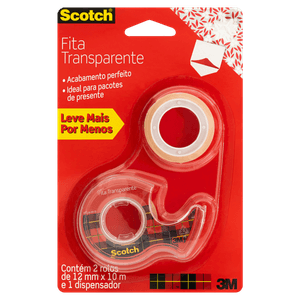 Fita Transparente com Dispensador Scotch 12mm x 10m 2 Unidades Leve Mais Pague Menos
